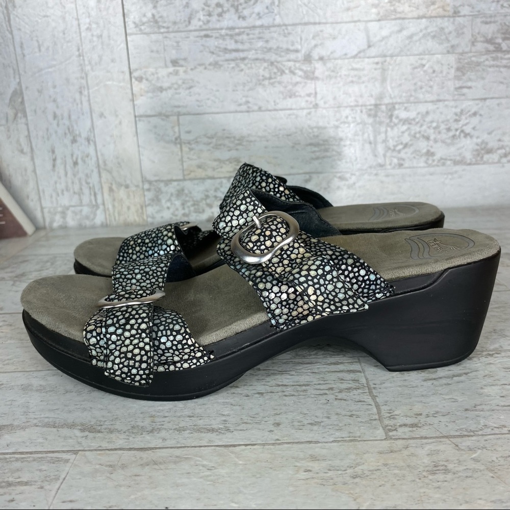 Alegria‎ Sandals Heels Double Strap Pebbled Gray Silver Womens size 40